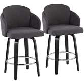 Dahlia 25" Counter Stool in Grey Fabric, Black Wood, & Chrome (Set of 2)